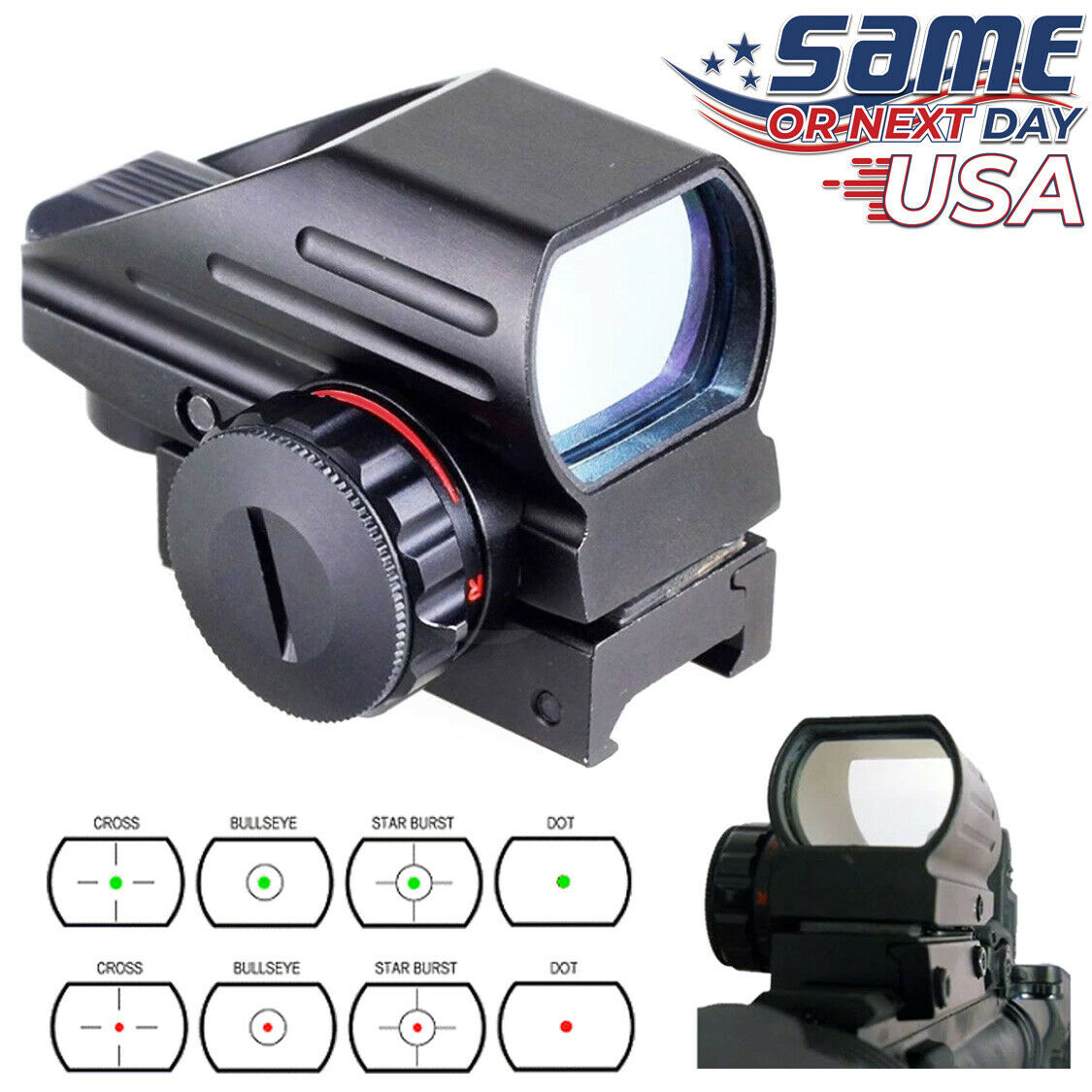 Red Green Dot Reflex Sight Scope Tactical Holographic 4 Reticles Picatinny Rail