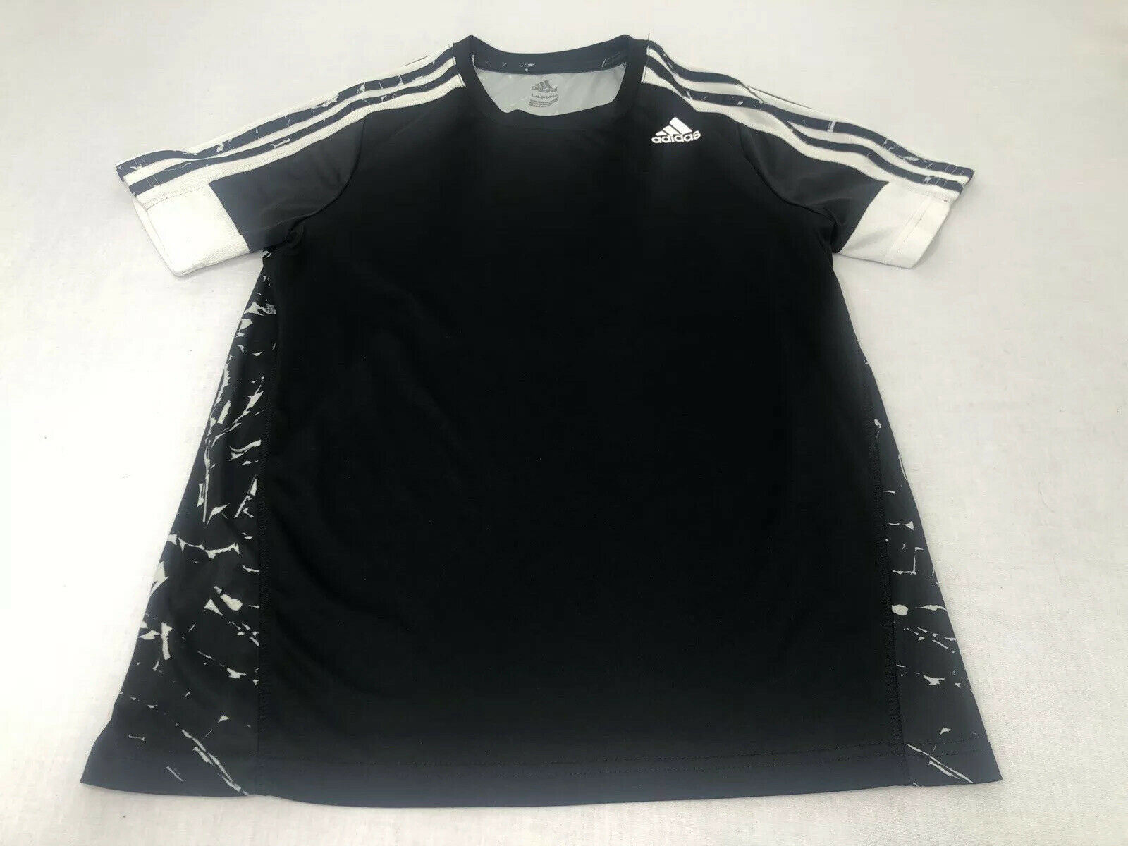 Adidas Youth Short Sleeve Activewear T Shirt Black White Graffiti Pattern Large