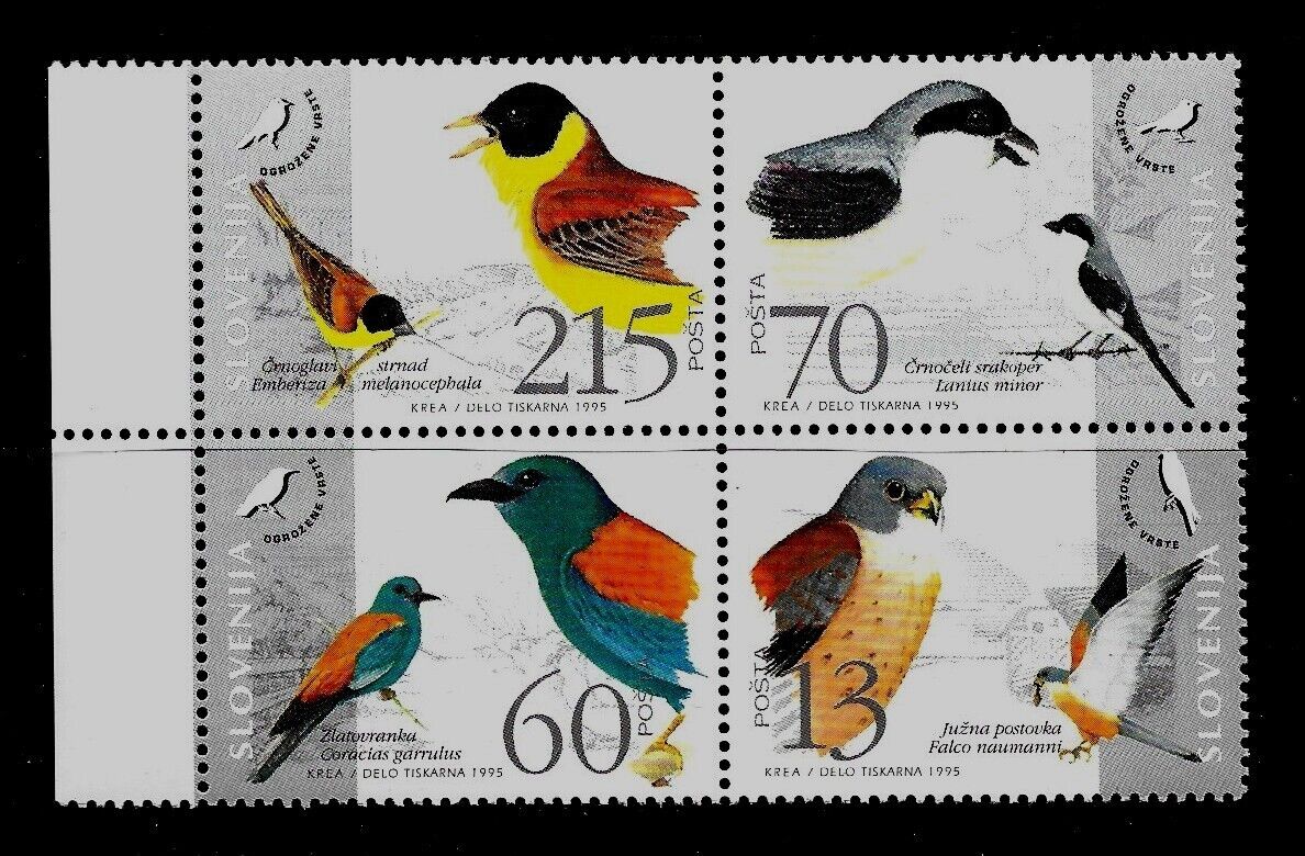 SLOVENIA Sc 235 NH issue of 1995 - BLOCK OF 4 - BIRDS