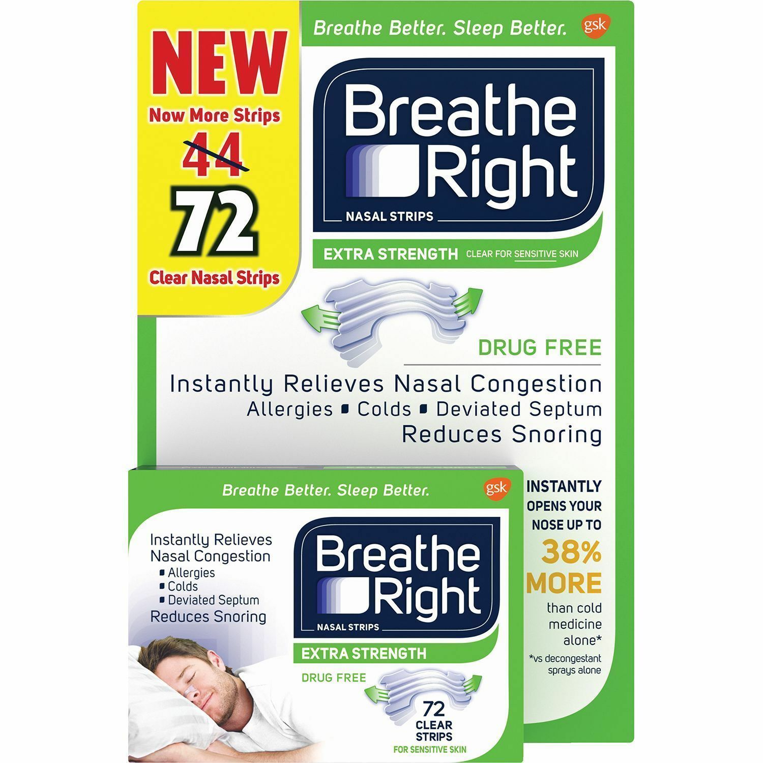 Breathe Right Extra Strength Nasal Strips, Clear Nasal Strips, 72 Strips