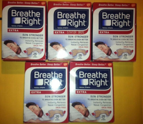130 Breathe Right Nasal Strips Extra Tan (5 X 26 Ct Boxes) World Wide Special