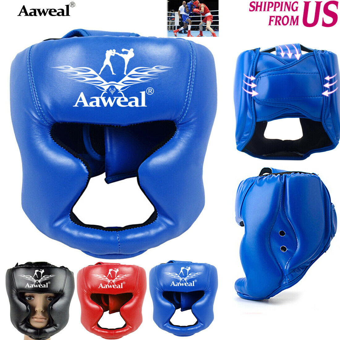 Aaweal Boxing Headgear Head Guard Face Helmet Kickboxing Training Protective Mma