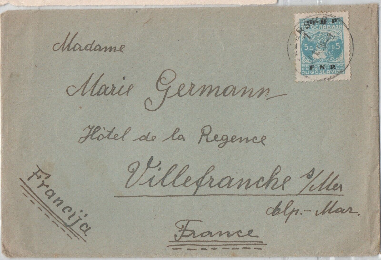 Slovenia 1950 Cover With 5 D Stamp, Jezersko To France