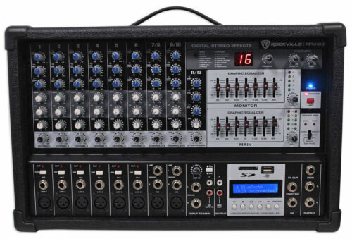 Rockville Rpm109 12 Channel 4800w Powered Mixer, 7 Band Eq, Effects, Usb, 48v