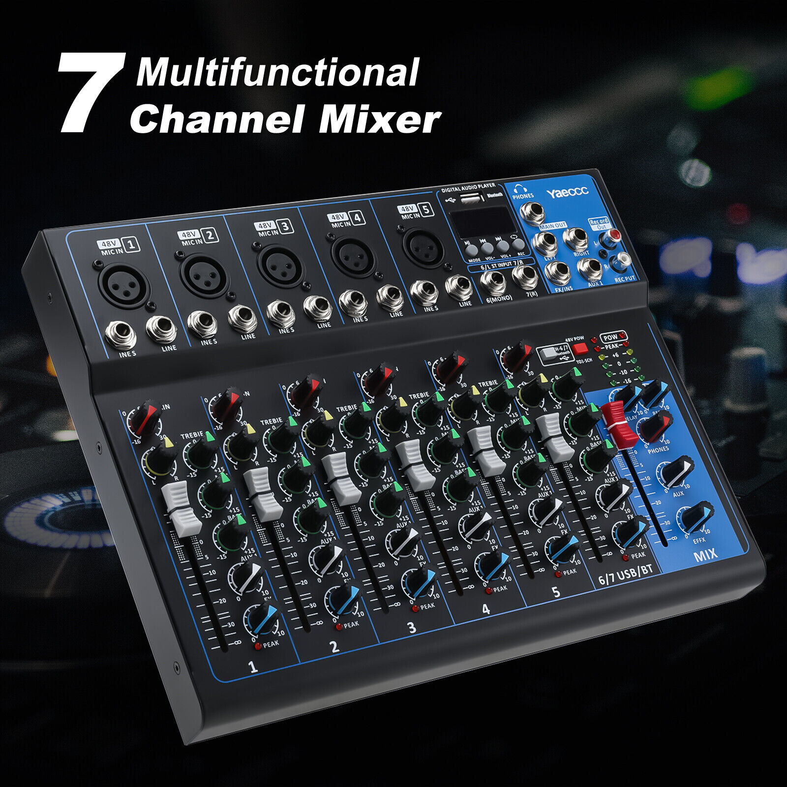 7 Channel Live Studio Audio Sound USB Compact Mixer Mixing Console w/ Power Line