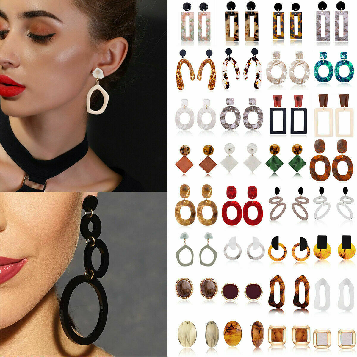 Women Boho Geometric Dangle Drop Hook Acrylic Resin Ear Stud Earrings Jewelry