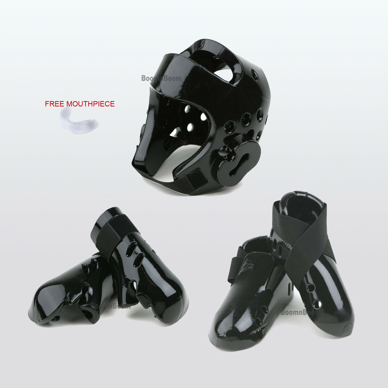 Karate Sparring Gear Basic set New Foam Headgear,Hand,Foot Protector Guard-BLACK