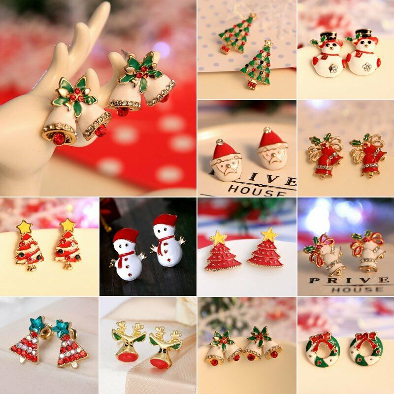 Christmas Women Crystal Snowman Tree Ear Stud Earrings Jewelry Gift wholesale