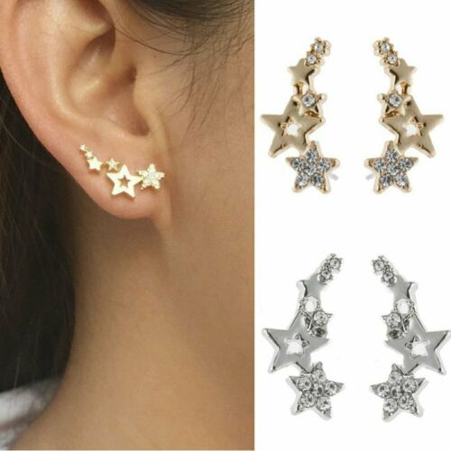 Fashion Stars Crystal Gold Silver Earrings Ear Stud Women Jewelry Party Gifts