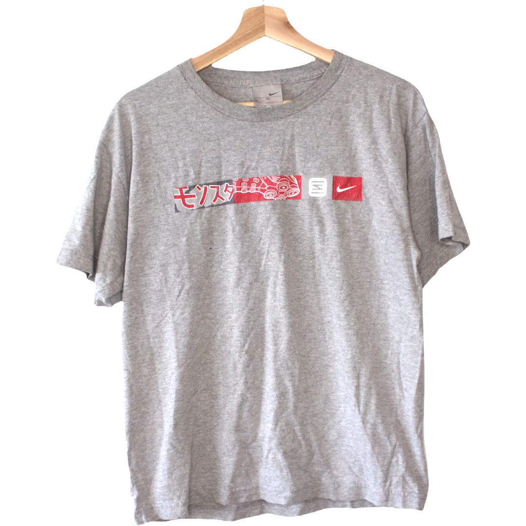 I280 Vintage Nike Shox Japanese Script Logo Spell Out Swoosh Tee Shirt Gray Xl