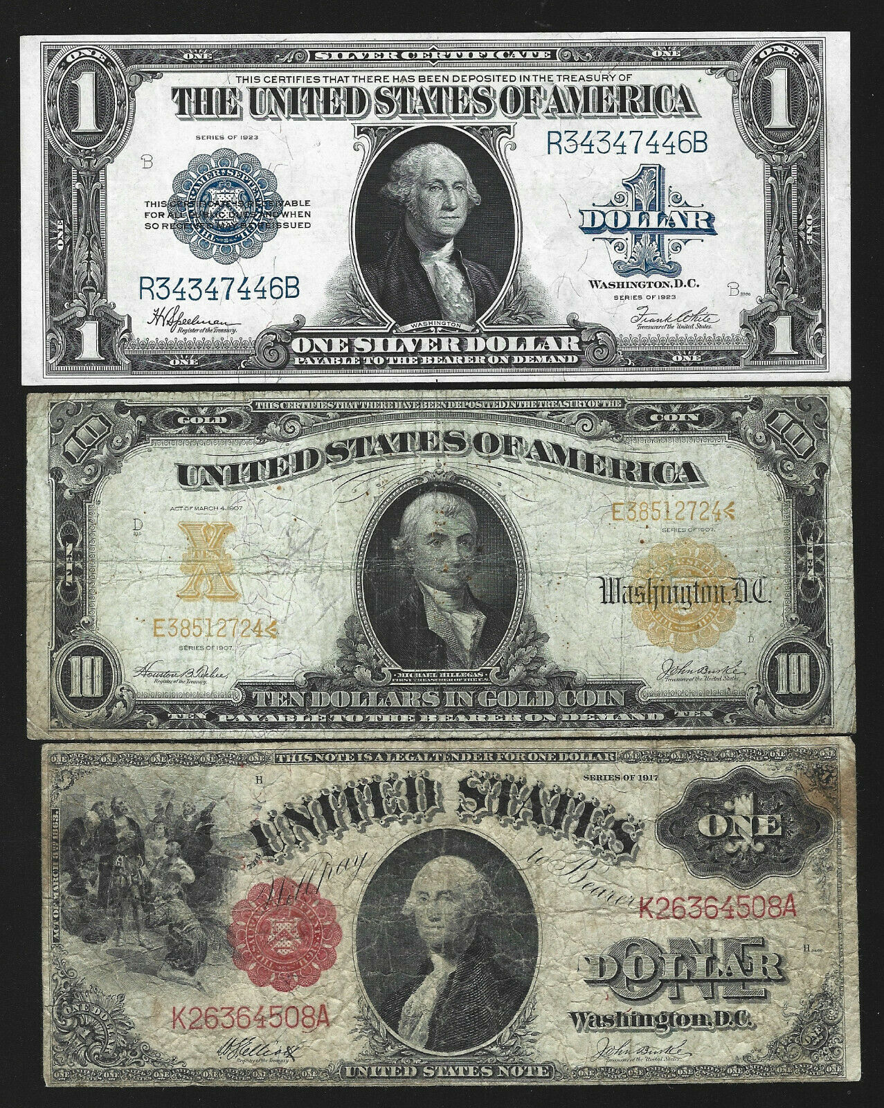 1907 $10, 1917 $1 & 1923 $1 = Lot Of 3 Notes = Bargain Bin = Look