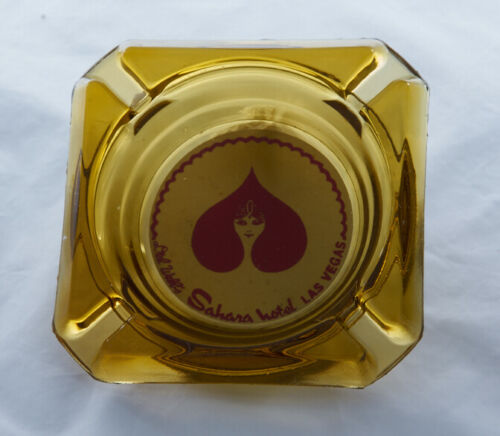 Vintage Sahara Hotel Ashtray Amber Glass Old Logo Las Vegas Nevada Gambling