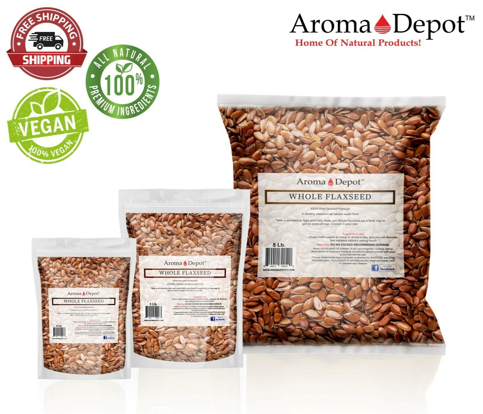 Whole Brown Grain Flax Seed Omega-3 NON GMO Gluten Free 1oz to 20lb Lino