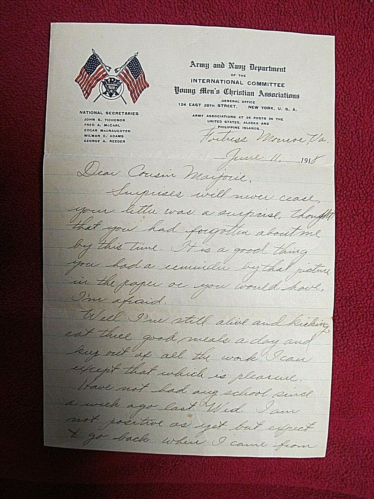 Army Navy Dept. YMCA Stationary WW I Soldier's Letter