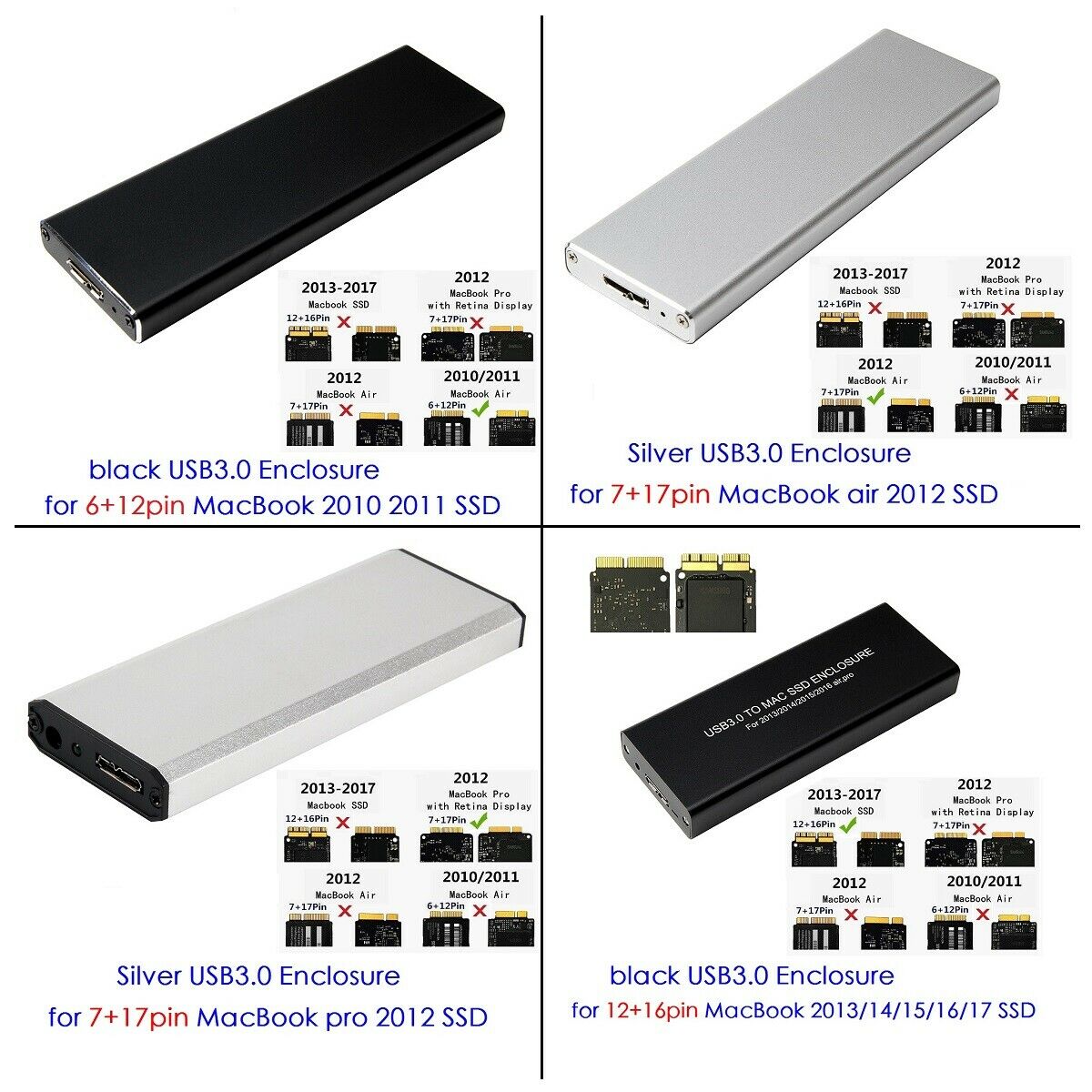 USB3.0 SSD Enclosure for MacBook Air Pro 2010/11/12/13/14/15/16/17 Original SSD