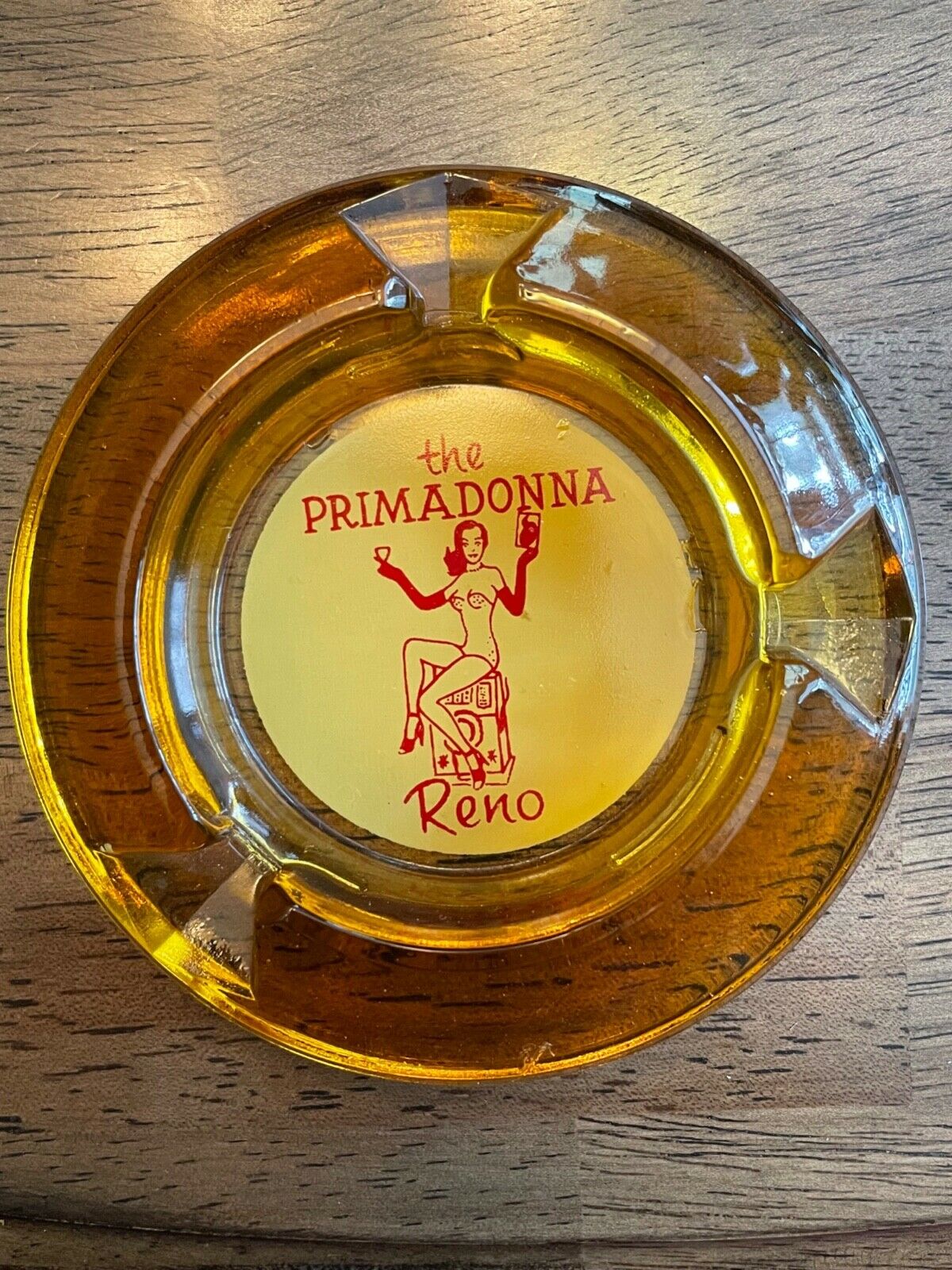 VINTAGE THE PRIMADONNA CASINO GLASS ASHTRAY RENO NEVADA AMBER