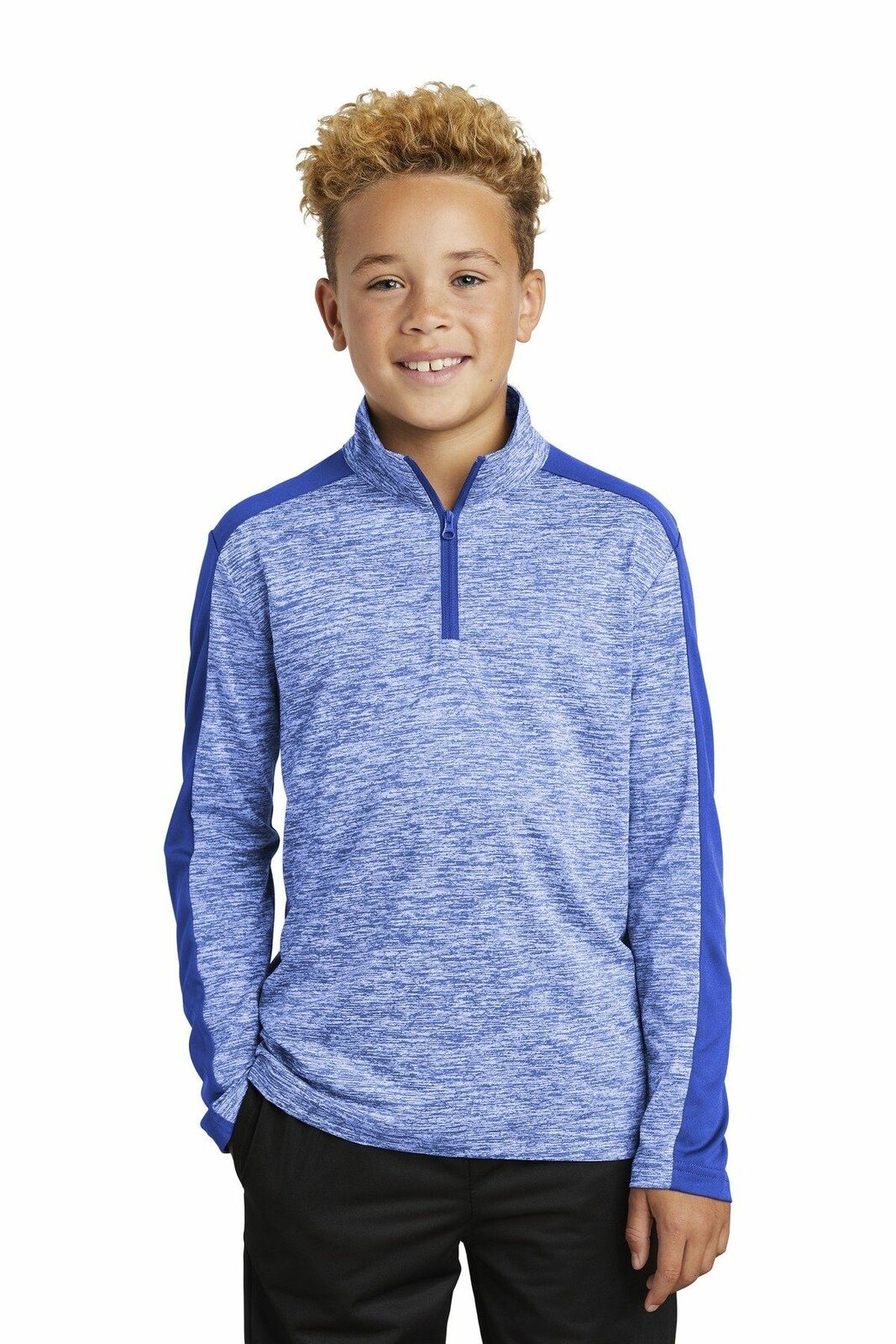 Sport-tek Yst397 Youth Posicharge Electric Heather Colorblock 1/4-zip Pullover