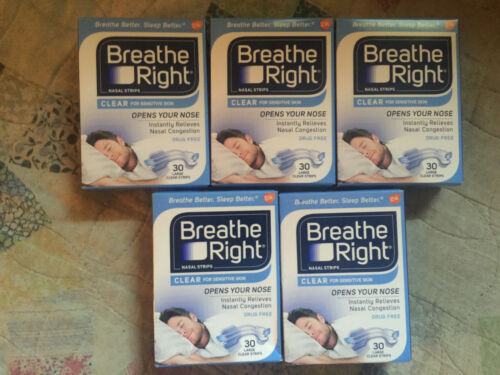 (150) Breathe Right Nasal Strips Large Clear ( 5 X 30 Ct Boxes) Ships World Wide