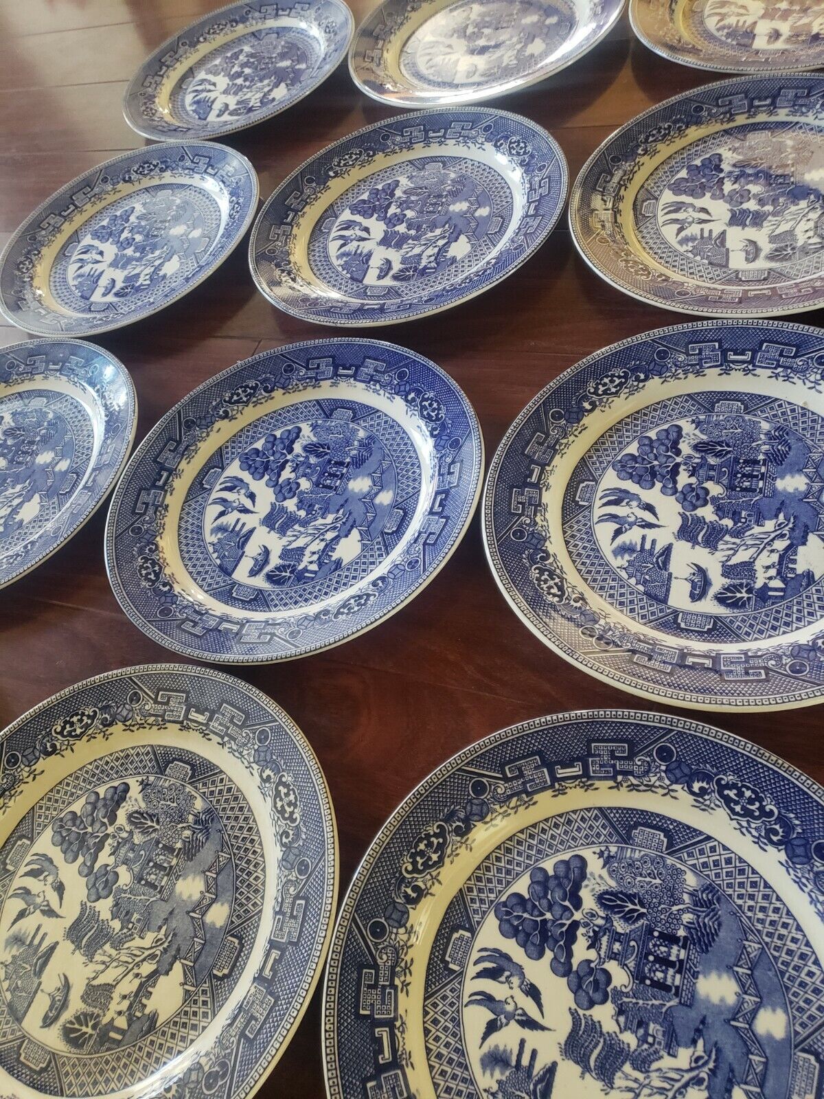 12 Antique Wm Ridgway & Co England 1927 Blue Willow Dinner Plates Plate Oriental